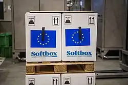 Boxes containing the COVID‑19 vaccines at the Pfizer factory in Puurs