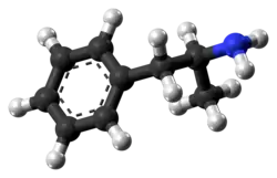 A 3d image of the D-amphetamine compound