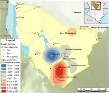 Marsabit county, Kenya-Smoothed map showing the shift in cases between 2019 and 2017 of Visceral leishmaniasis