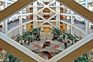 Looking at the Main Lobby at the Clinical Research Center at NIH