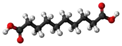 Ball-and-stick model of the sebacic acid molecule