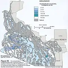 Southern Arizona map with a jumble of regions colored gray, white, and blues of various shades.