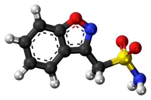 Ball-and-stick model of the zonisamide molecule