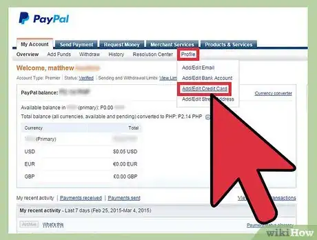 Immagine titolata Add a Credit Card to a PayPal Account Step 2