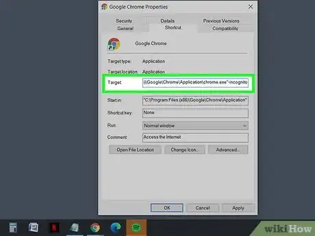 Immagine titolata Open Incognito Mode by Default in Google Chrome (Windows) Step 3