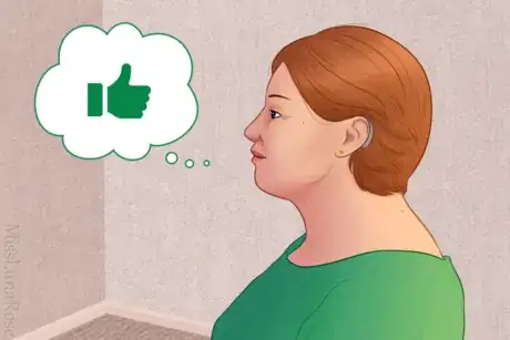 Immagine titolata Woman with Hearing Aid Thinking Positively.png