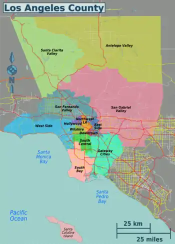 The regions of Los Angeles County